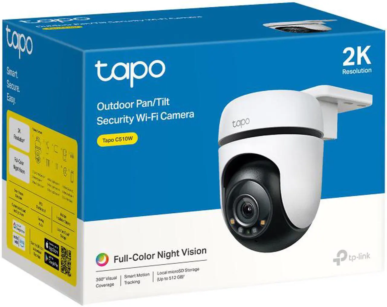 Alt view image 10 of 10 - TP-Link Tapo 2K Outdoor Pan/Tilt Security Wi-Fi Camera, 360° View, Motion Tracking, Compatible with Alexa & Google Home, Night Vision, Free AI Detection, Up to 512GB Storage (Tapo C510W)