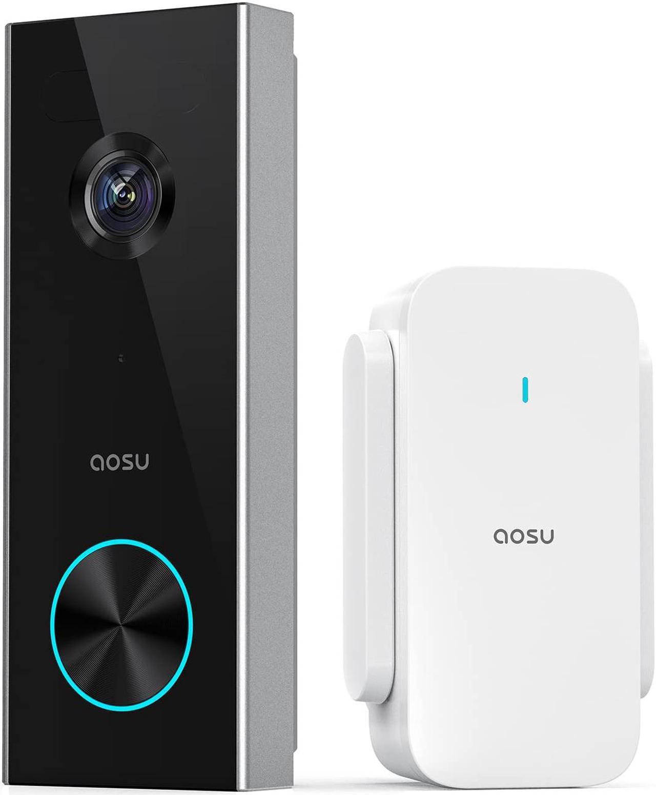 Aosu Wireless Doorbell Pro (V8P), 3MP, 2K Resolution, Battery Powered Video Doorbell with Chime, 2.4 GHz WiFi, 180-Day Battery Life, AI Detection, IP65, 166° Super View Angle, No Monthly Fees