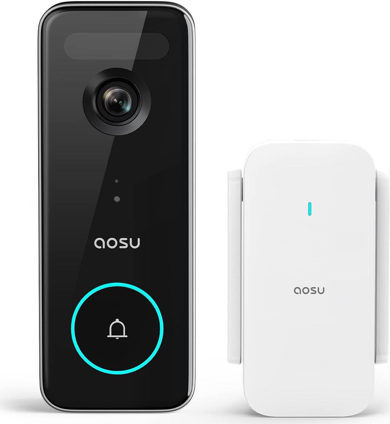 Aosu Video Doorbell Ultra (V8S), 5MP Ultra HD, 2.4 GHz WiFi, 180-Day Battery, AI Detection, IP66, 166° View, Battery/Wired Mode, Works with Alexa & Google Assistant, No Monthly Fees