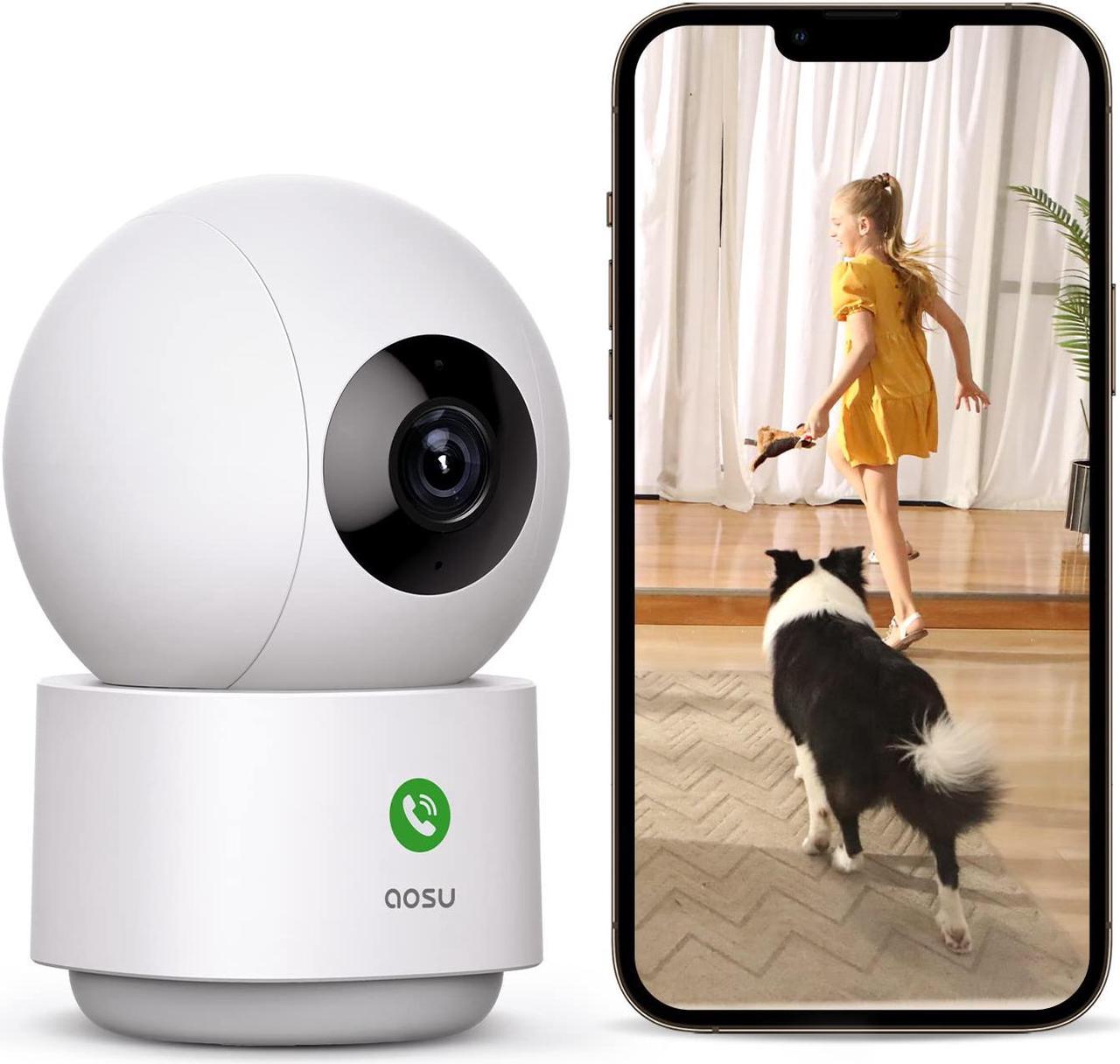 Aosu Indoor Security Camera, 3MP HD, Baby Monitor, Pet Dog Camera, One-Touch Call, 2.4/5 GHz, 360° Pan-Tilt Motion Tracking, Home Surveillance Camera, Night Vision