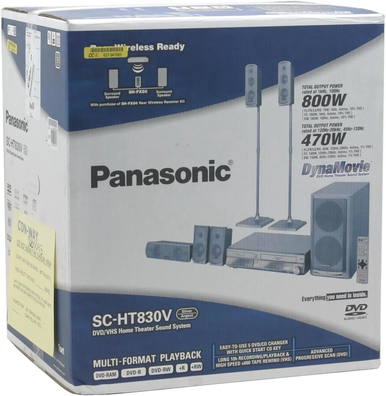 Alt view image 3 of 3 - Panasonic SC-HT830V 5.1CH Home Theater System w/ Progressive Scan 5-DVD Changer & VCR