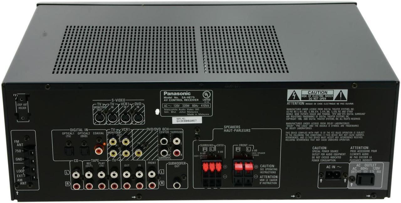 Alt view image 5 of 9 - Panasonic SA-HE75 5.1-Channel Black Home Theater Receiver