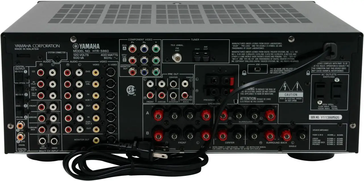 Alt view image 4 of 6 - YAMAHA HTR-5860 7.1-Channel Digital Home Theater Receiver