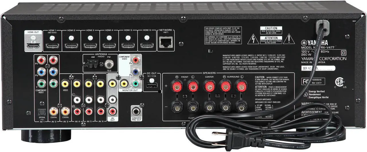 Alt view image 5 of 6 - Yamaha RX-V477 5.1 Channel Network AV Receiver
