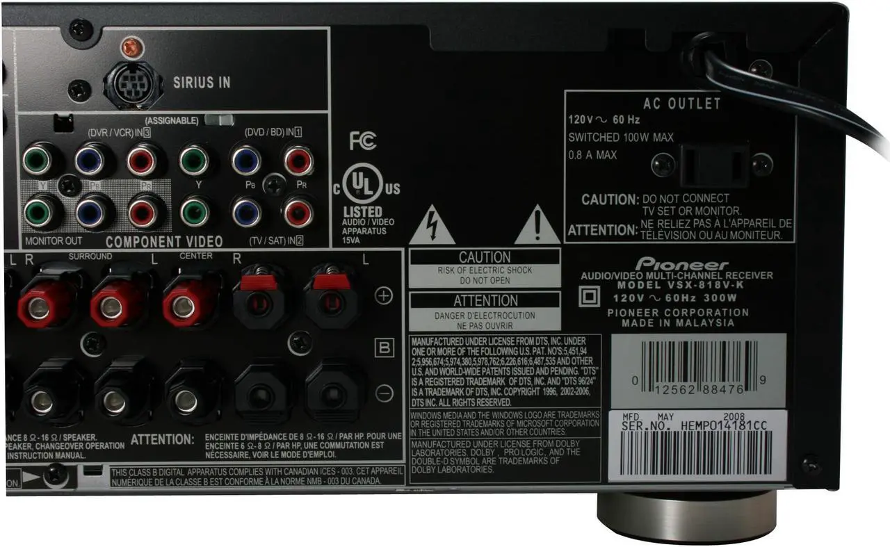 Alt view image 10 of 14 - Pioneer VSX-818V-K 5.1-Channel A/V Receiver