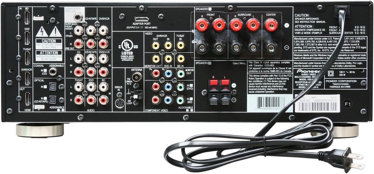 Alt view image 4 of 6 - Pioneer VSX-820-K 5.1-Channel 3-D Ready A/V Receiver