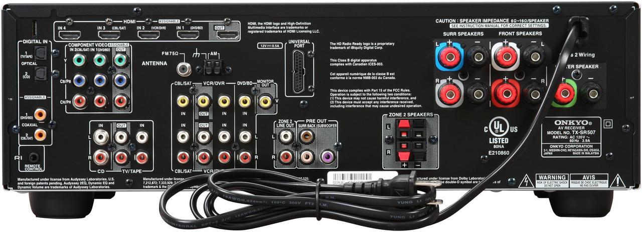 Alt view image 6 of 8 - ONKYO TX-SR507 5.1-Channel Black Home Theater Receiver