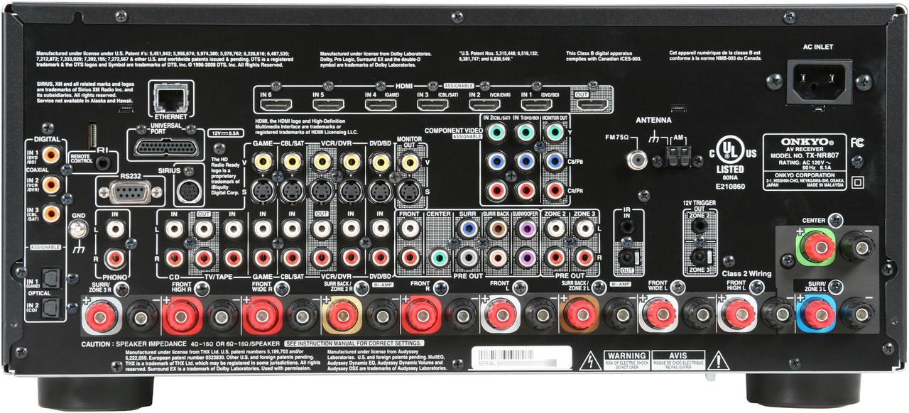 Alt view image 4 of 5 - ONKYO TX-NR807 7.2-Channel Black Home Theater Receiver