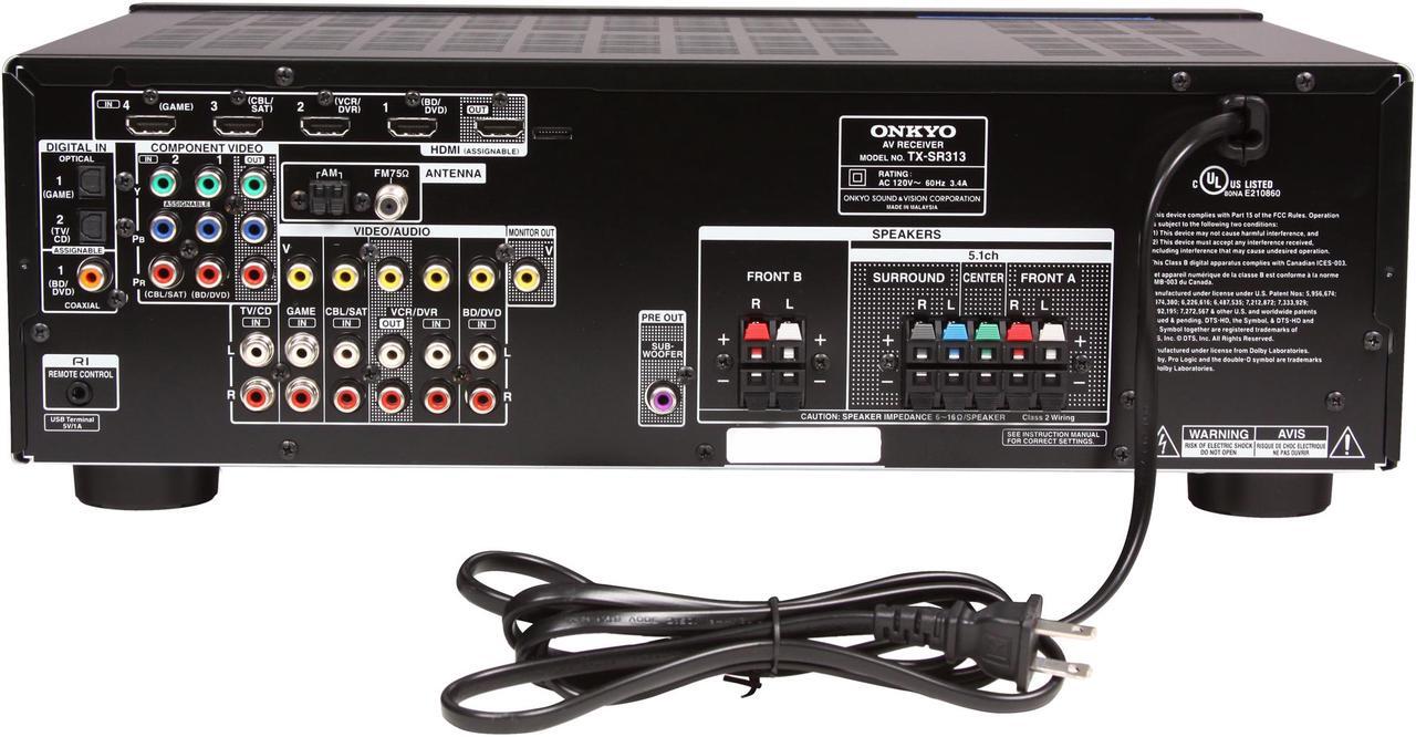 Alt view image 4 of 6 - ONKYO TX-SR313 5.1-Channel 3D-Ready Home Theater Receiver
