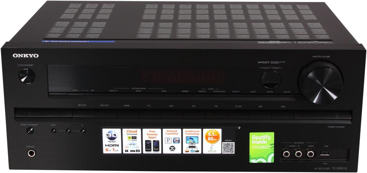 Alt view image 2 of 6 - ONKYO TX-NR414 5.1-Channel 3-D Ready Network A/V Receiver