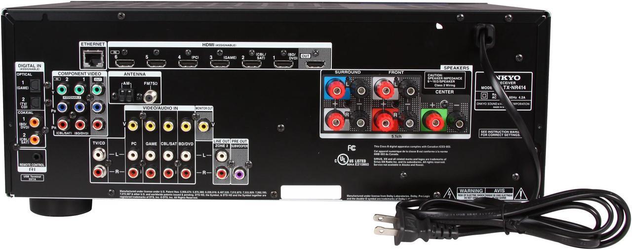 Alt view image 4 of 6 - ONKYO TX-NR414 5.1-Channel 3-D Ready Network A/V Receiver