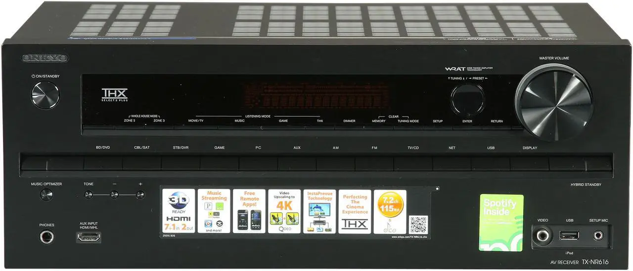 Alt view image 2 of 6 - ONKYO TX-NR616 7.2-Channel THX Certified Network A/V Receiver