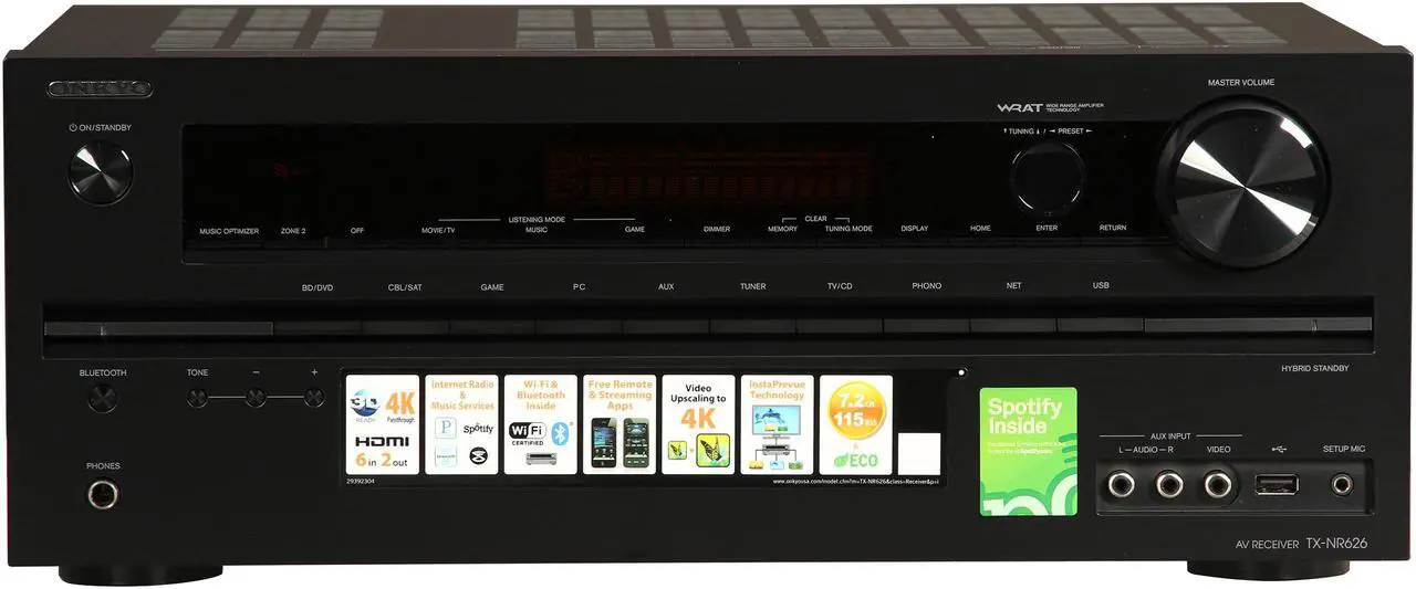 Alt view image 2 of 6 - ONKYO TX-NR626 7.2-Channel Network A/V Receiver