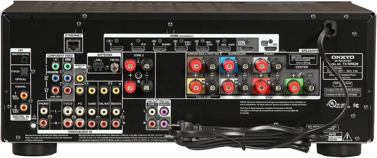 Alt view image 4 of 6 - ONKYO TX-NR626 7.2-Channel Network A/V Receiver