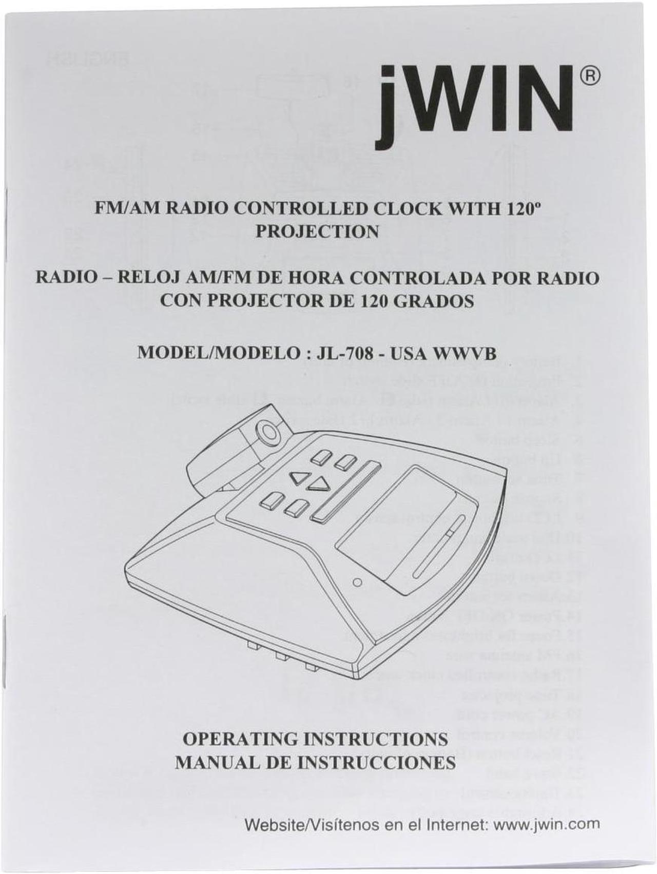 Alt view image 11 of 12 - jWIN JL-708 Self Setting Atomic Alarm Projection Clock w/ Blue Backlight LCD