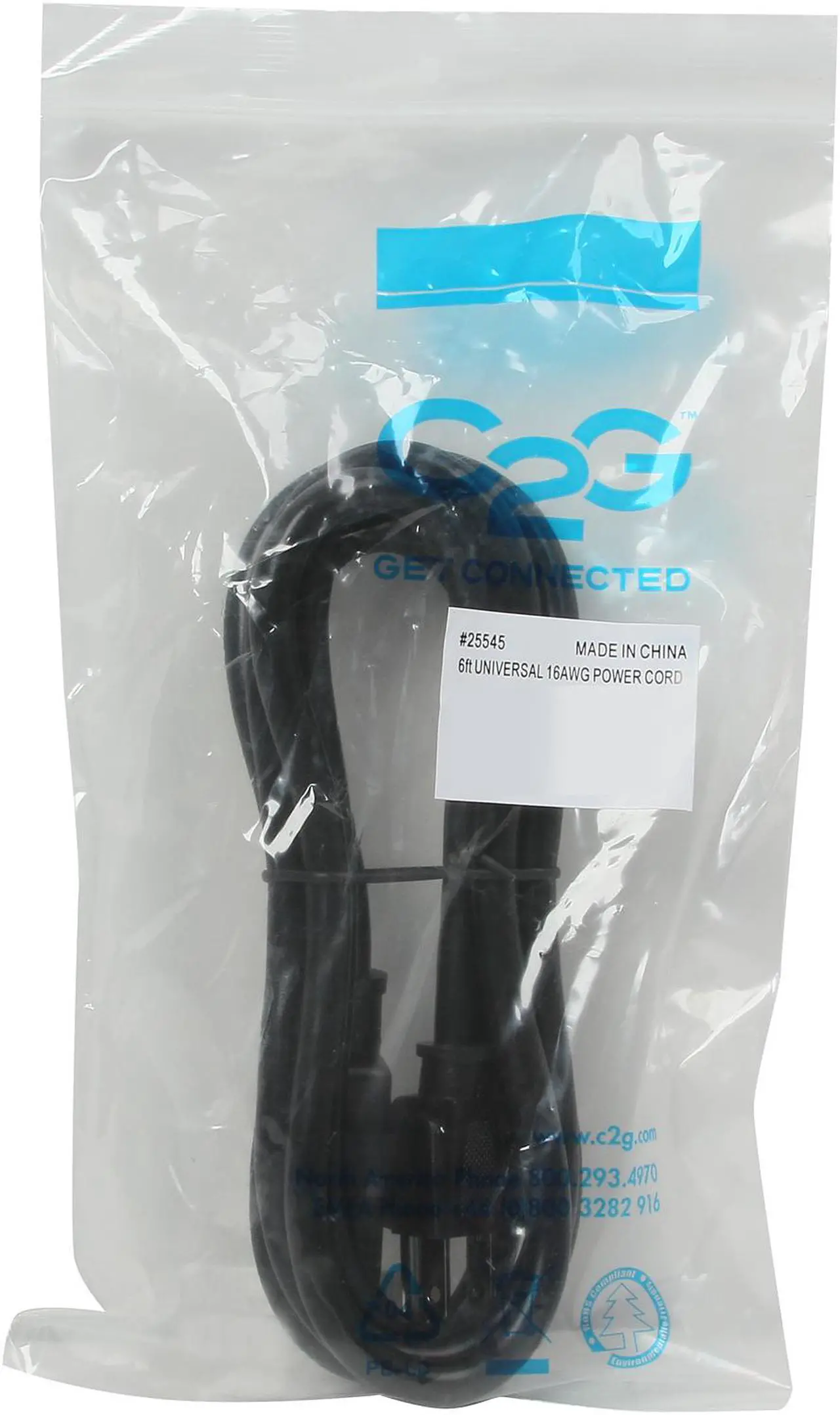 Alt view image 3 of 3 - C2G 25545 16 AWG Universal Power Cord (NEMA 5-15P to IEC320C13) TAA Compliant, Black (6 Feet, 1.82 Meters)