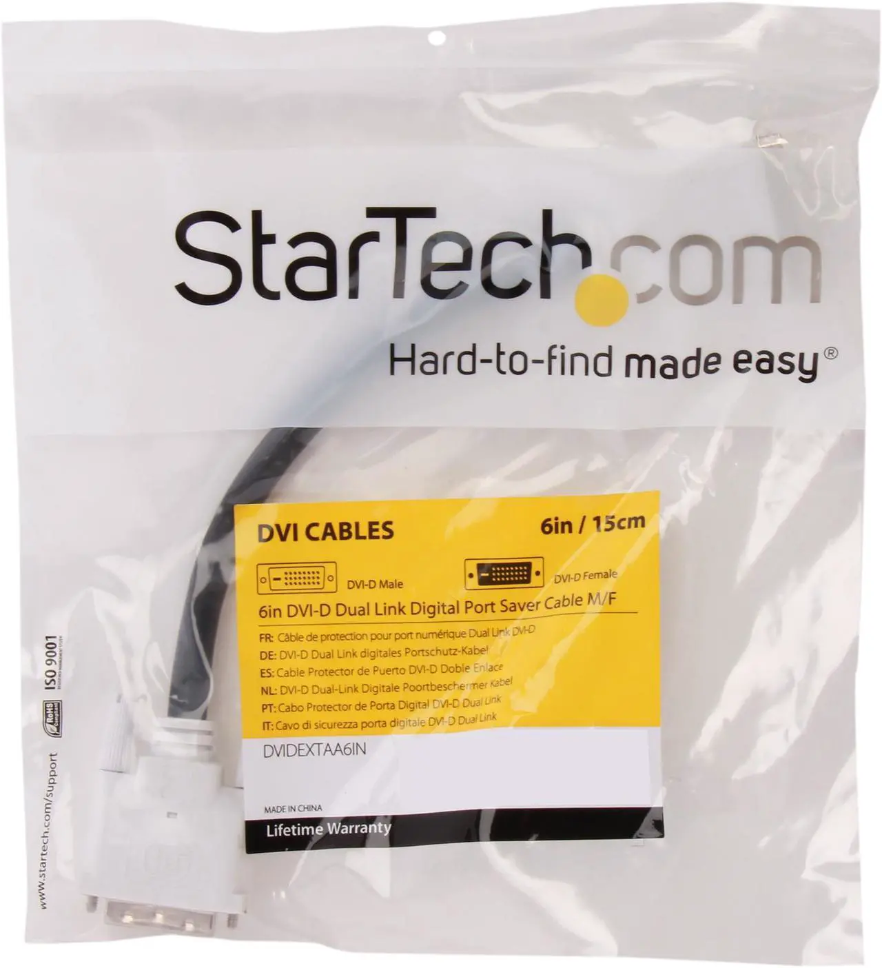 Alt view image 3 of 3 - StarTech.com DVIDEXTAA6IN Black Male to Female DVI-D Dual Link Digital Port Saver Extension Cable