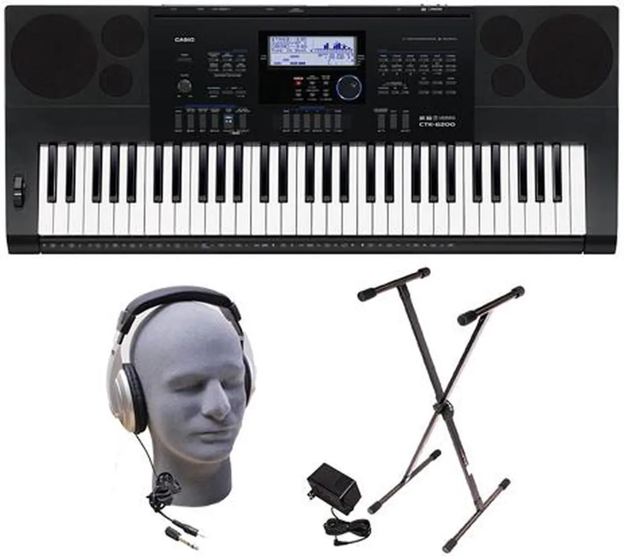 Alt view image 4 of 4 - Casio CTK-6200 PPK Keyboard Pack with Samson HP30 Closed-Cup Headphones, Power Supply and Stand