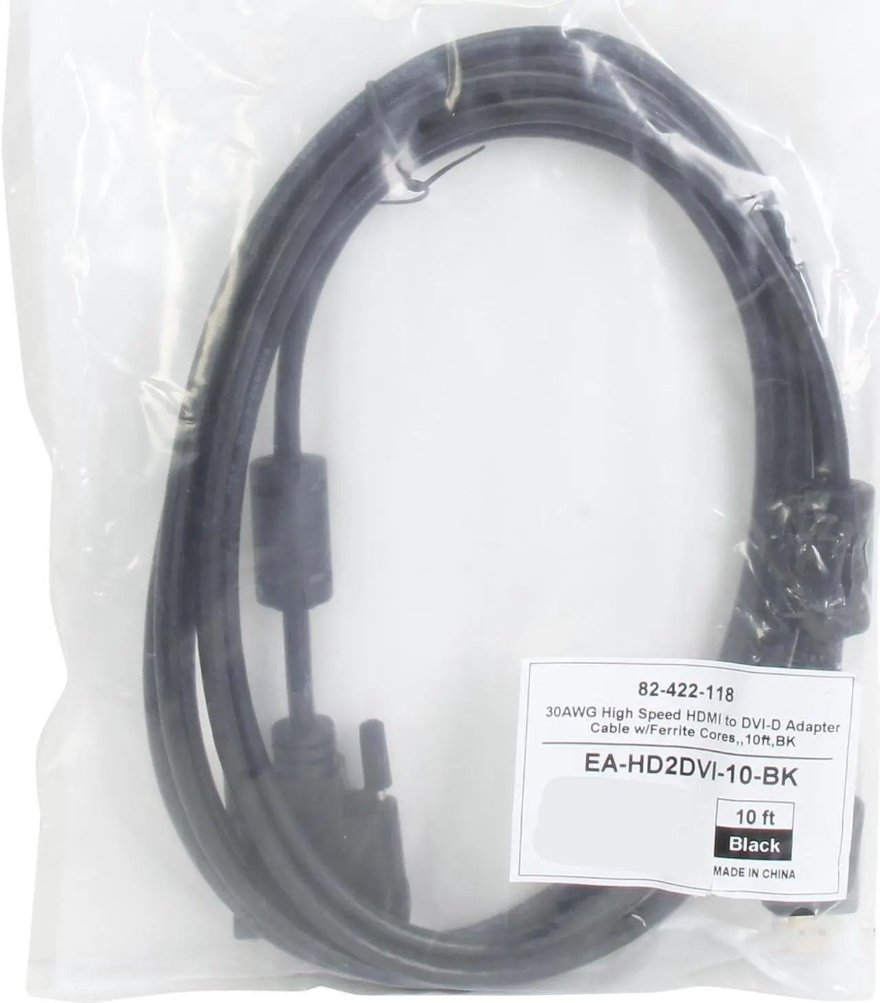 Alt view image 3 of 3 - Coboc EA-HD2DVI-10-BK 10 ft. Black HDMI A Male to DVI-D (24+1) Male 30 AWG High Speed HDMI to DVI-D Adapter Cable w/Ferrite Cores Male to Male