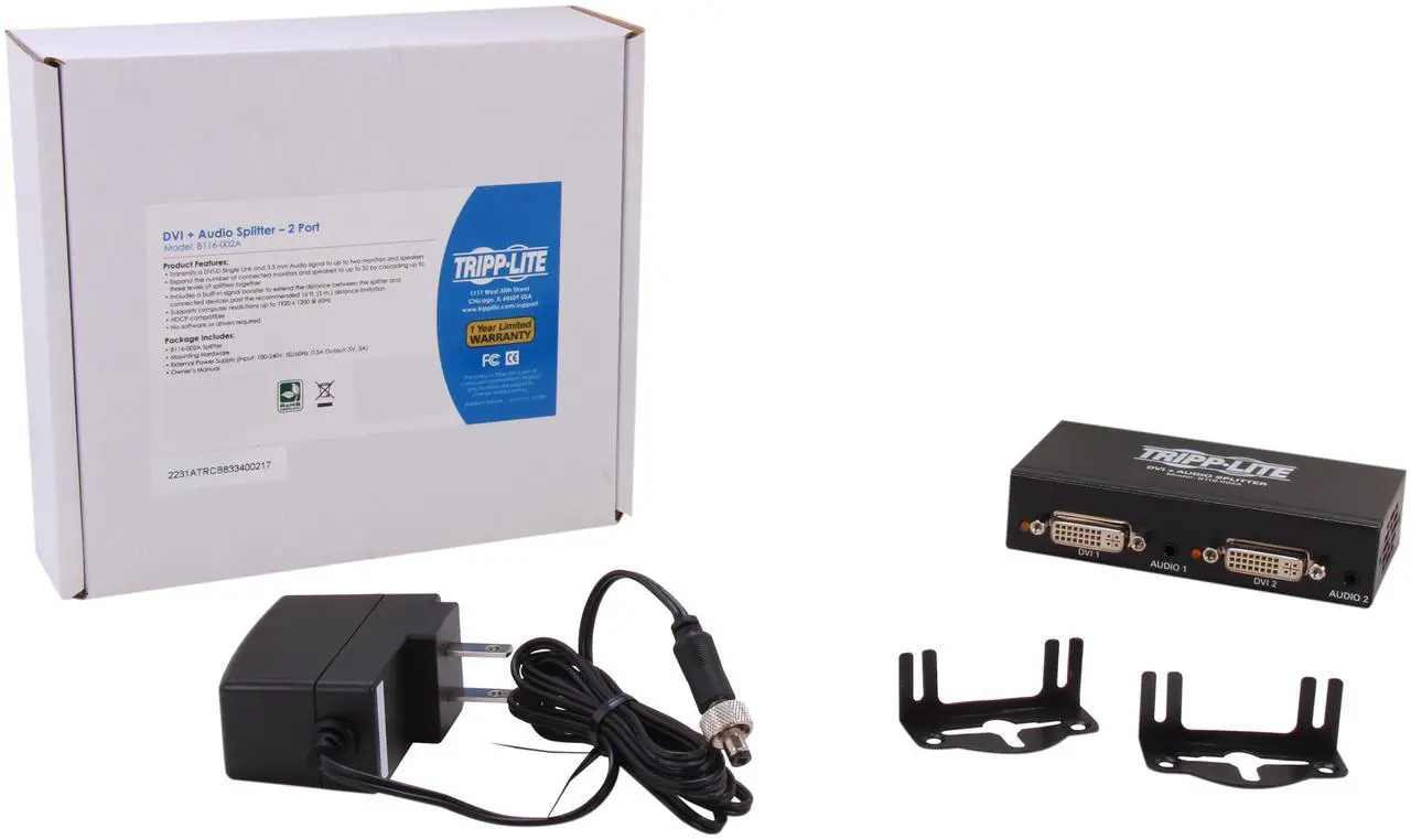 Alt view image 5 of 5 - Tripp Lite B116-002A DVI Single Link Video / Audio Splitter/Booster, 2-Port