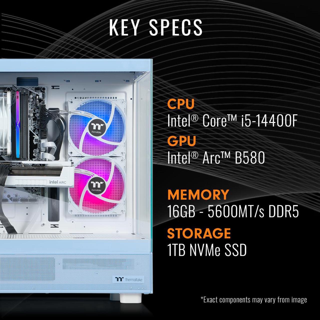 Alt view image 10 of 15 - Thermaltake Gaming Desktop PC V27H-B76K-B58-LCS Intel Core i5-14400F 16GB DDR5 1TB SSD Intel Arc B580 Windows 11 Home