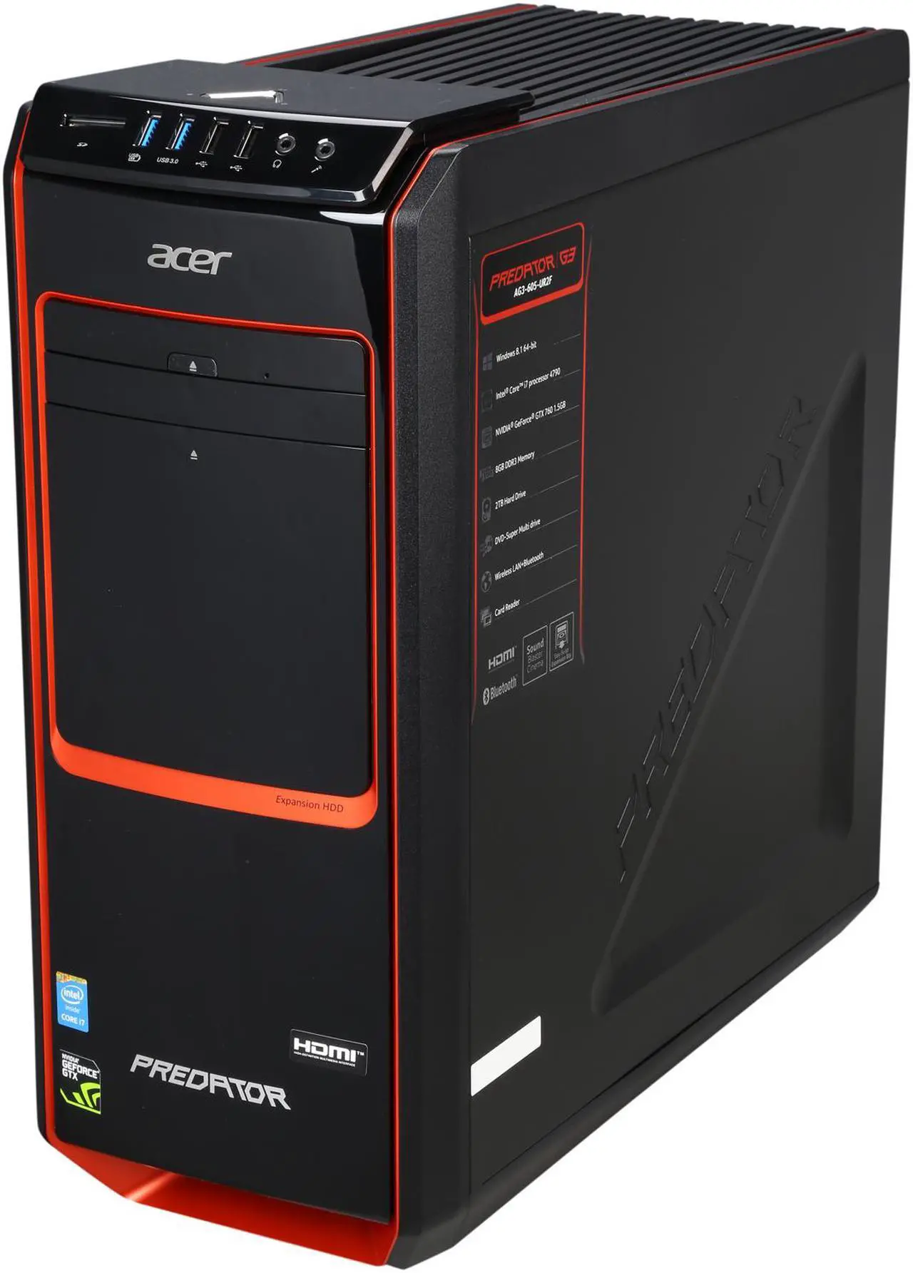 Alt view image 3 of 9 - Acer Desktop PC Predator AG3-605-UR2F Intel Core i7-4790 8GB DDR3 2TB HDD NVIDIA GeForce GTX 760 1.5 GB Windows 8.1