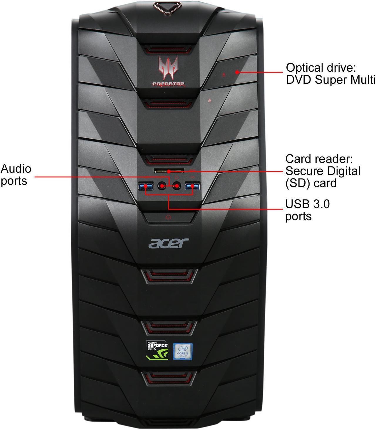 Alt view image 3 of 9 - Acer Desktop PC Predator G3-710-UR11 Intel Core i5-7400 12GB DDR4 1TB HDD 128 GB M.2 SSD GeForce GTX 1060 Windows 10 Home 64-Bit