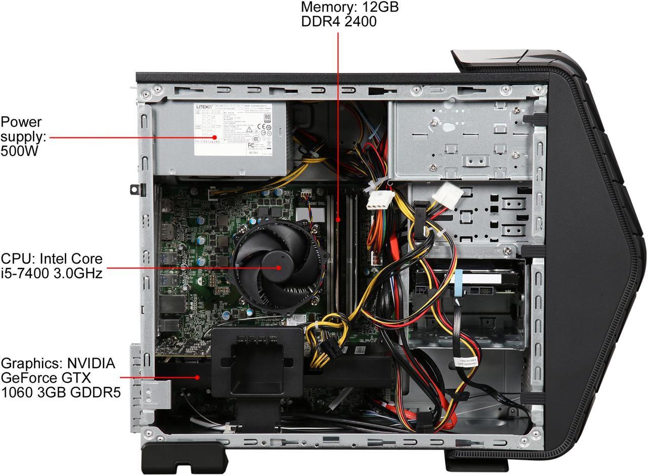 Alt view image 7 of 9 - Acer Desktop PC Predator G3-710-UR11 Intel Core i5-7400 12GB DDR4 1TB HDD 128 GB M.2 SSD GeForce GTX 1060 Windows 10 Home 64-Bit