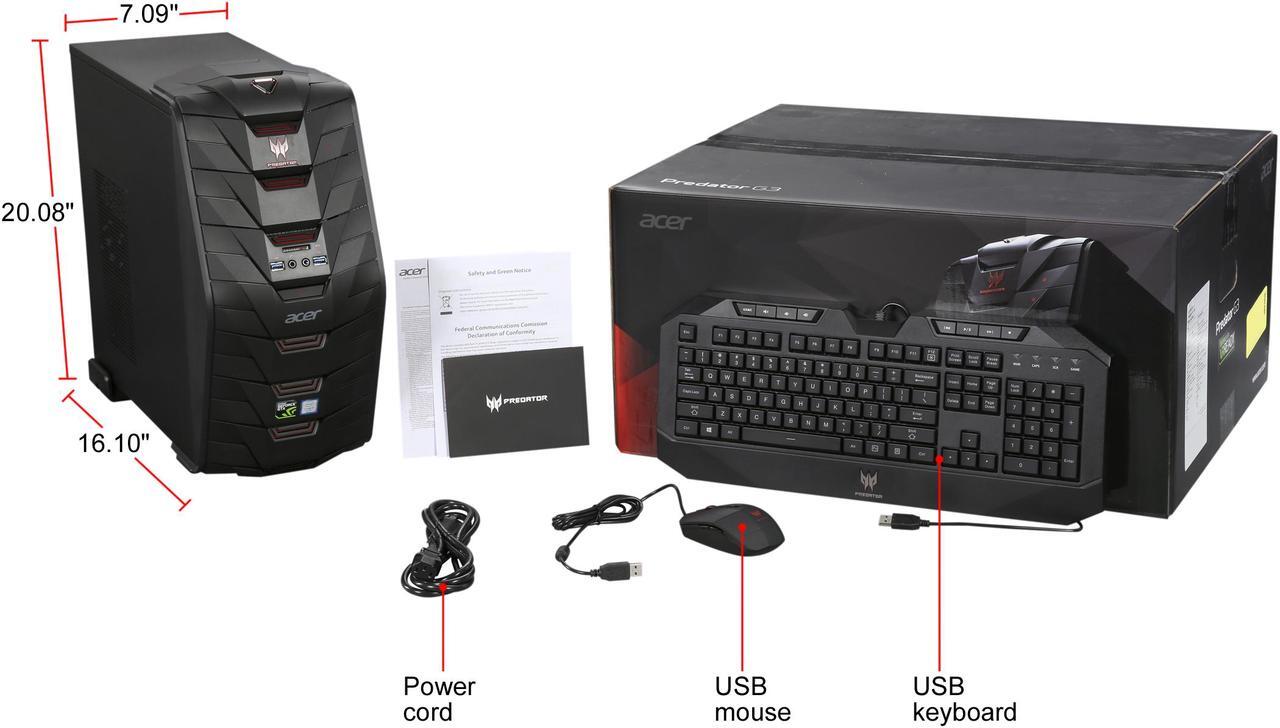 Alt view image 10 of 9 - Acer Desktop PC Predator G3-710-UR11 Intel Core i5-7400 12GB DDR4 1TB HDD 128 GB M.2 SSD GeForce GTX 1060 Windows 10 Home 64-Bit