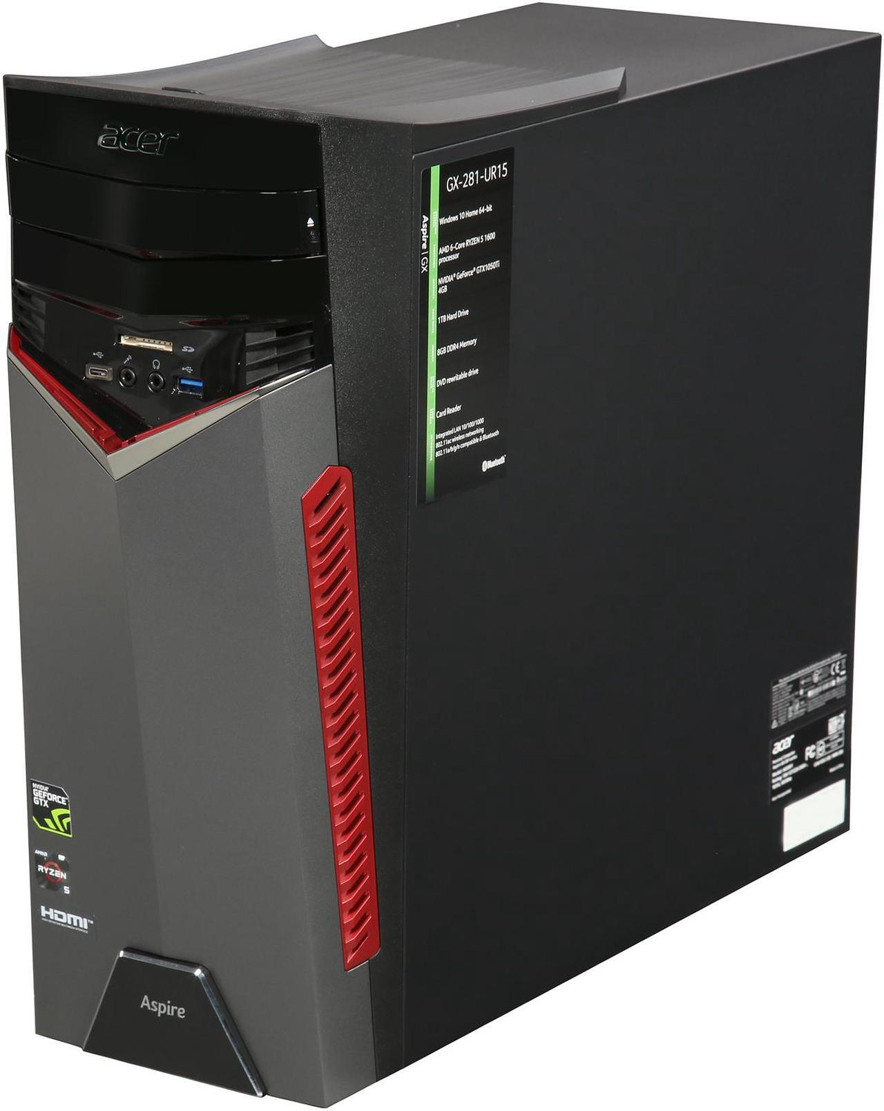 Alt view image 4 of 9 - Acer Gaming Desktop Aspire GX-281-UR15 AMD Ryzen 5 1600 8GB DDR4 1TB HDD GeForce GTX 1050 Ti Windows 10 Home 64-bit