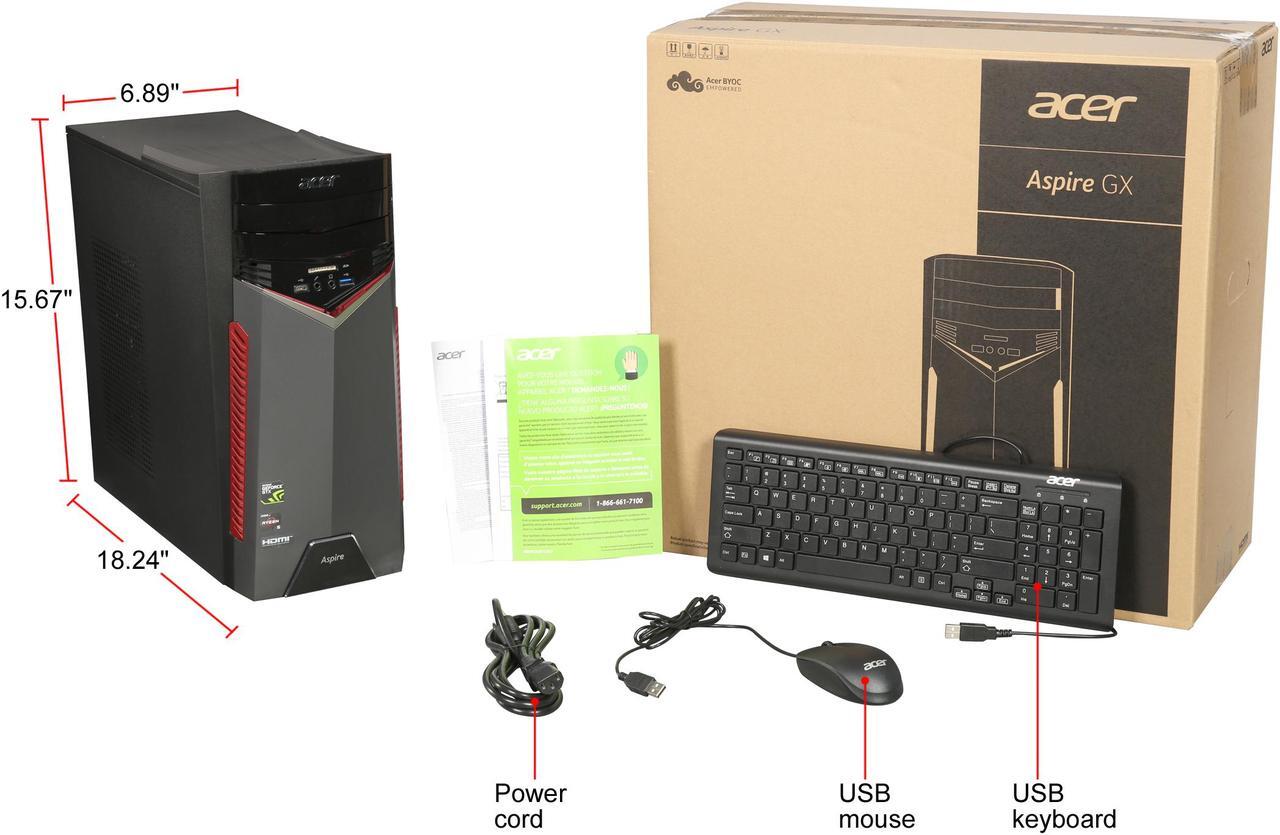 Alt view image 10 of 9 - Acer Gaming Desktop Aspire GX-281-UR15 AMD Ryzen 5 1600 8GB DDR4 1TB HDD GeForce GTX 1050 Ti Windows 10 Home 64-bit
