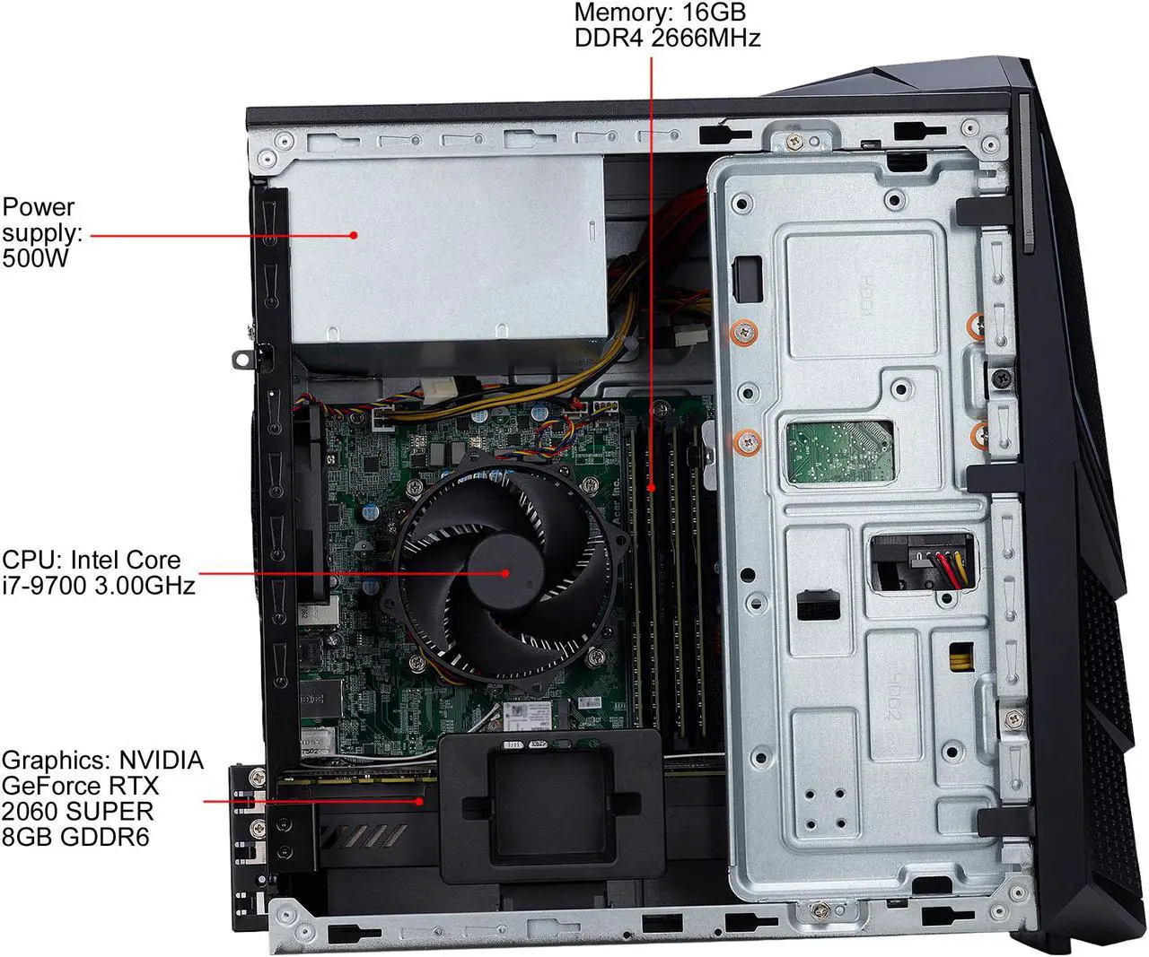 Alt view image 12 of 13 - Acer Gaming Desktop Predator Orion 3000 PO3-600-UR1E Intel Core i7-9700 16GB DDR4 512GB PCIe SSD GeForce RTX 2060 SUPER Windows 10 Home 64-bit