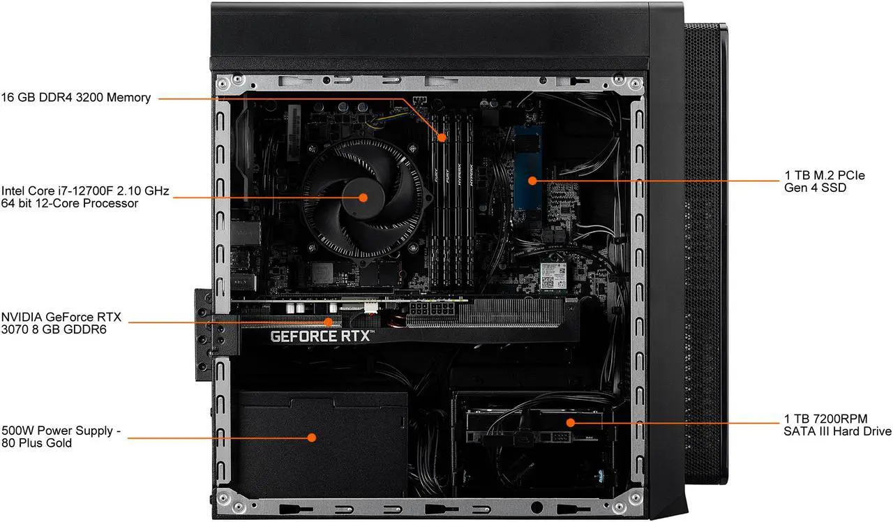 Alt view image 11 of 14 - Acer Gaming Desktop Predator Orion 3000 PO3-640-UR12 Intel Core i7-12700F 16GB DDR4 1TB HDD 1TB PCIe SSD GeForce RTX 3070 Windows 11 Home