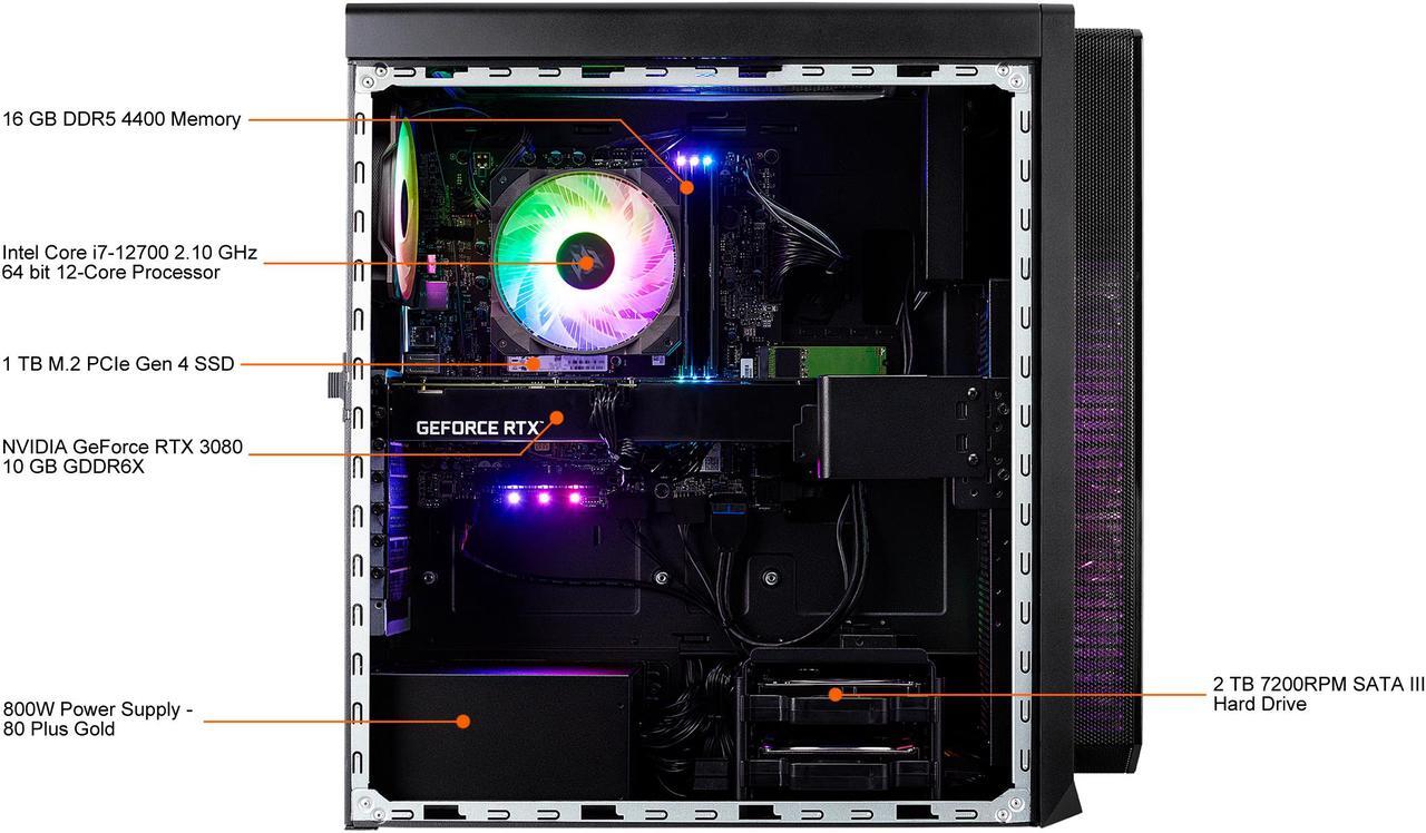 Alt view image 7 of 10 - Acer Gaming Desktop Predator Orion 5000 PO5-640-UR11 Intel Core i7-12700F 16GB DDR5 2TB HDD 1TB PCIe SSD GeForce RTX 3080 Windows 11 Home