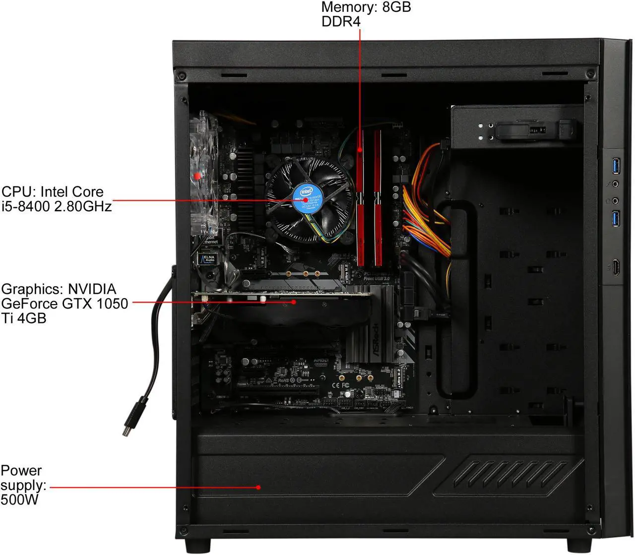Alt view image 8 of 9 - ABS Meteor Intel Core i5-8400 (2.80 GHz) 8 GB DDR4 240 GB SSD NVIDIA GeForce GTX 1050 Ti 4 GB Windows 10 Home 64-Bit ALI191