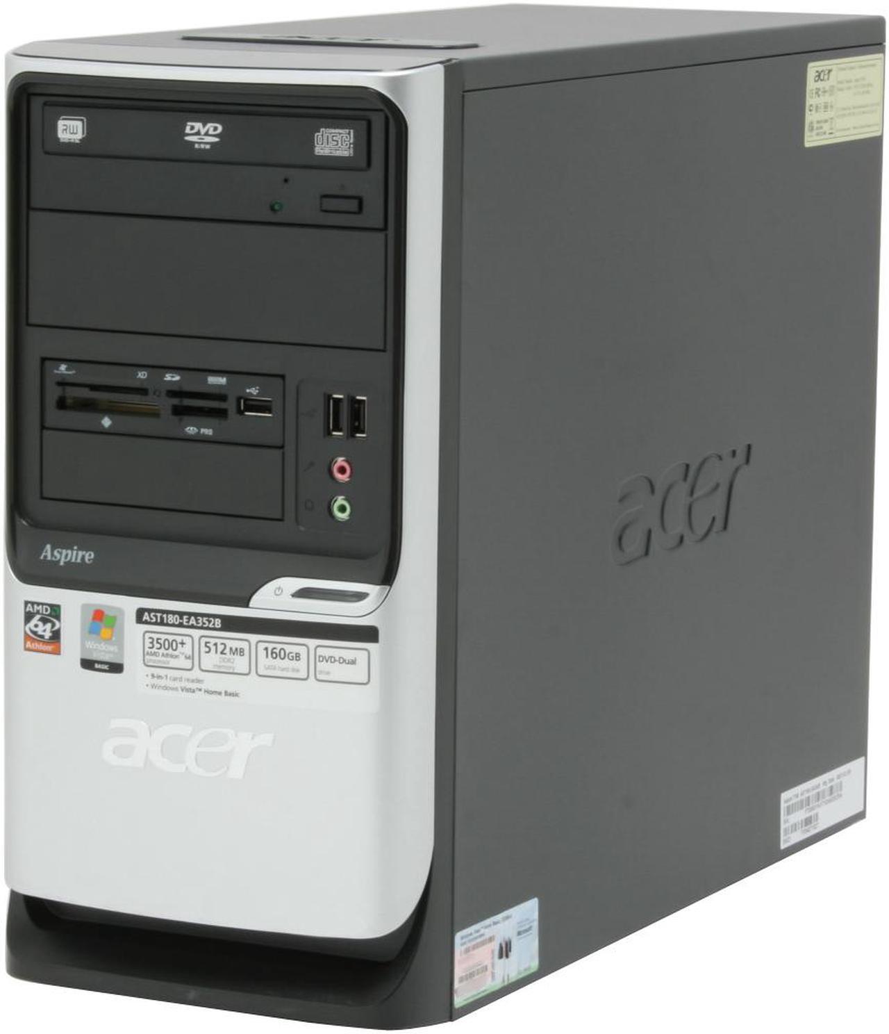 Alt view image 3 of 19 - Acer Desktop PC Aspire AST180-EA352B 3500+(2.20 GHz) 512MB DDR2 160GB HDD NVIDIA GeForce 6100 Windows Vista Home Basic