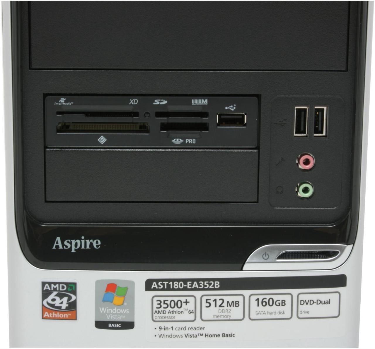 Alt view image 5 of 19 - Acer Desktop PC Aspire AST180-EA352B 3500+(2.20 GHz) 512MB DDR2 160GB HDD NVIDIA GeForce 6100 Windows Vista Home Basic