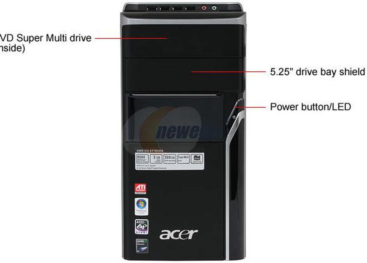 Alt view image 3 of 14 - Acer Desktop PC Aspire AM5100-EF9500A AMD Phenom X4 9500 3GB DDR2 500GB HDD ATI Radeon X1250 IGP Windows Vista Home Premium