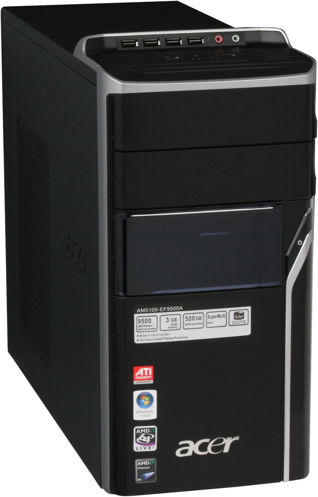 Alt view image 2 of 14 - Acer Desktop PC Aspire AM5100-EF9500A AMD Phenom X4 9500 3GB DDR2 500GB HDD ATI Radeon X1250 IGP Windows Vista Home Premium