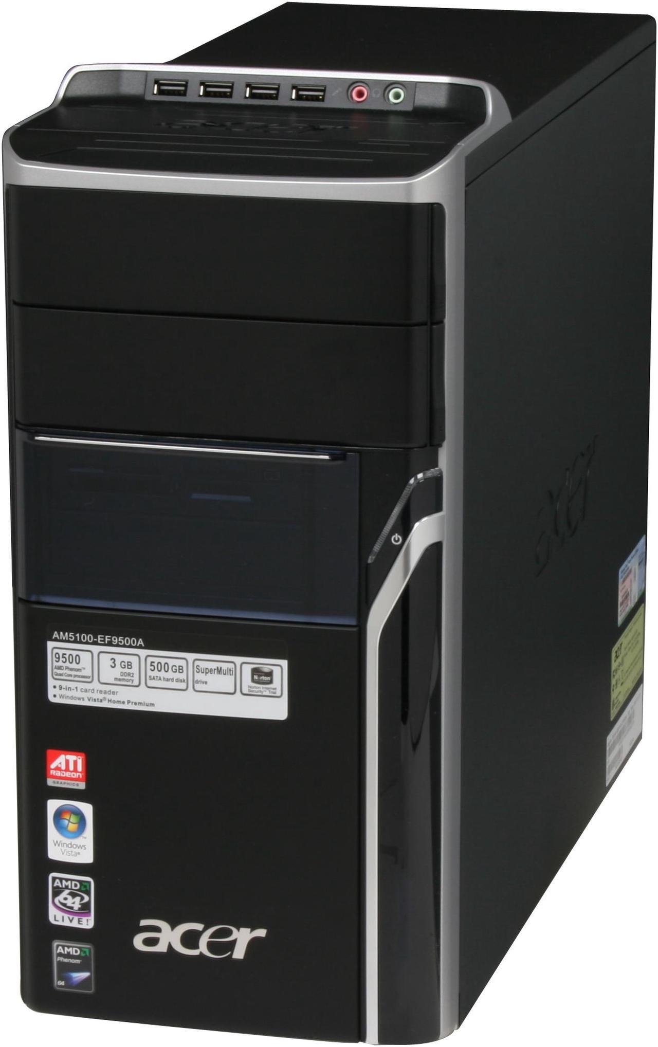 Alt view image 4 of 14 - Acer Desktop PC Aspire AM5100-EF9500A AMD Phenom X4 9500 3GB DDR2 500GB HDD ATI Radeon X1250 IGP Windows Vista Home Premium