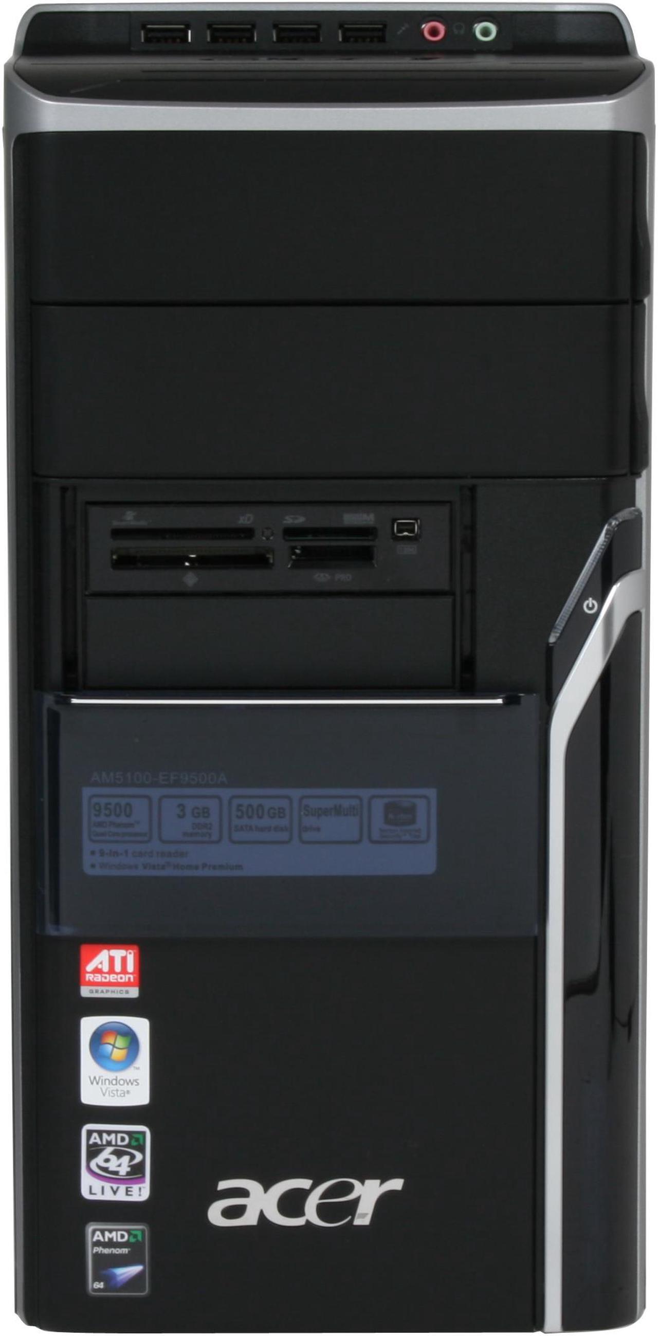 Alt view image 5 of 14 - Acer Desktop PC Aspire AM5100-EF9500A AMD Phenom X4 9500 3GB DDR2 500GB HDD ATI Radeon X1250 IGP Windows Vista Home Premium