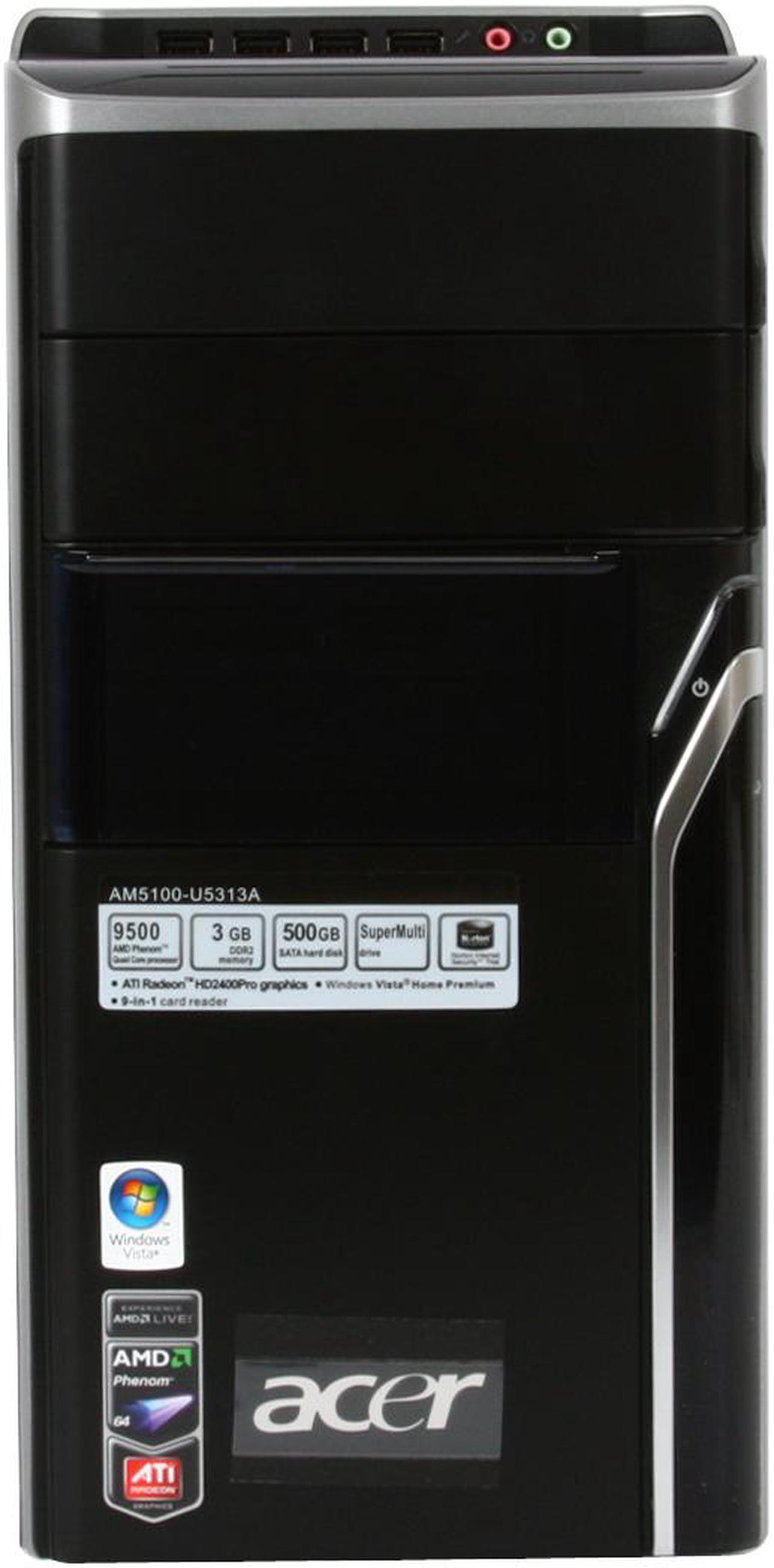 Alt view image 3 of 18 - Acer Desktop PC Aspire AM5100-U5313A AMD Phenom X4 9500 3GB DDR2 500GB HDD ATI Radeon HD 2400 PRO Windows Vista Home Premium