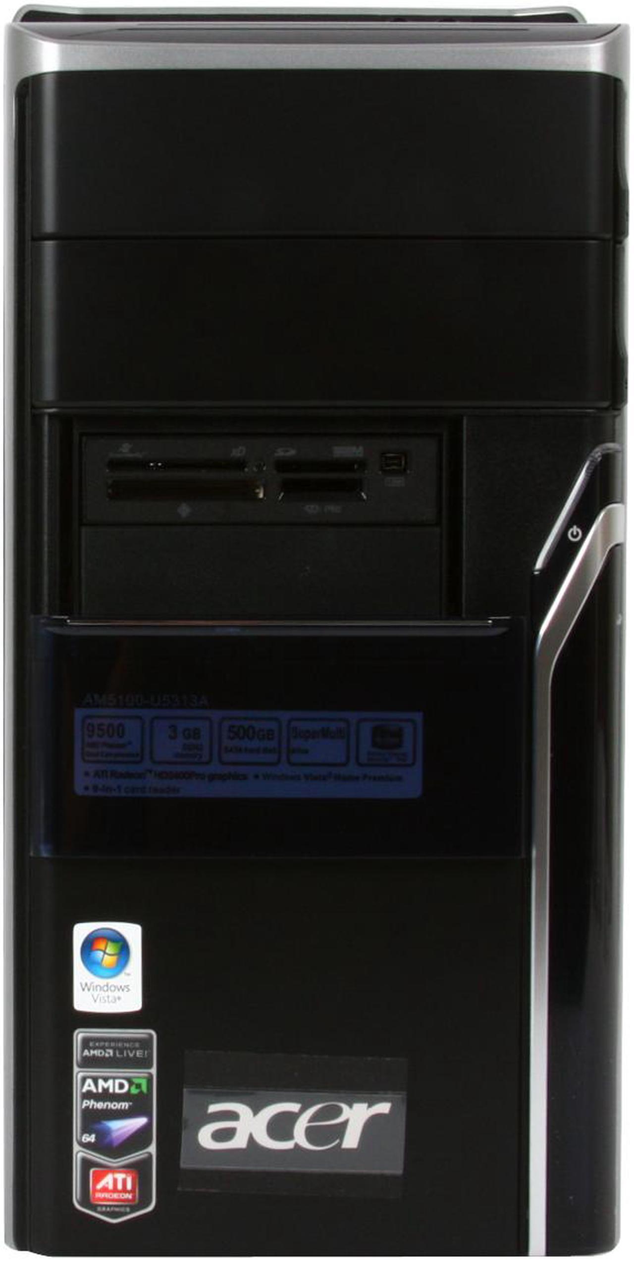 Alt view image 5 of 18 - Acer Desktop PC Aspire AM5100-U5313A AMD Phenom X4 9500 3GB DDR2 500GB HDD ATI Radeon HD 2400 PRO Windows Vista Home Premium