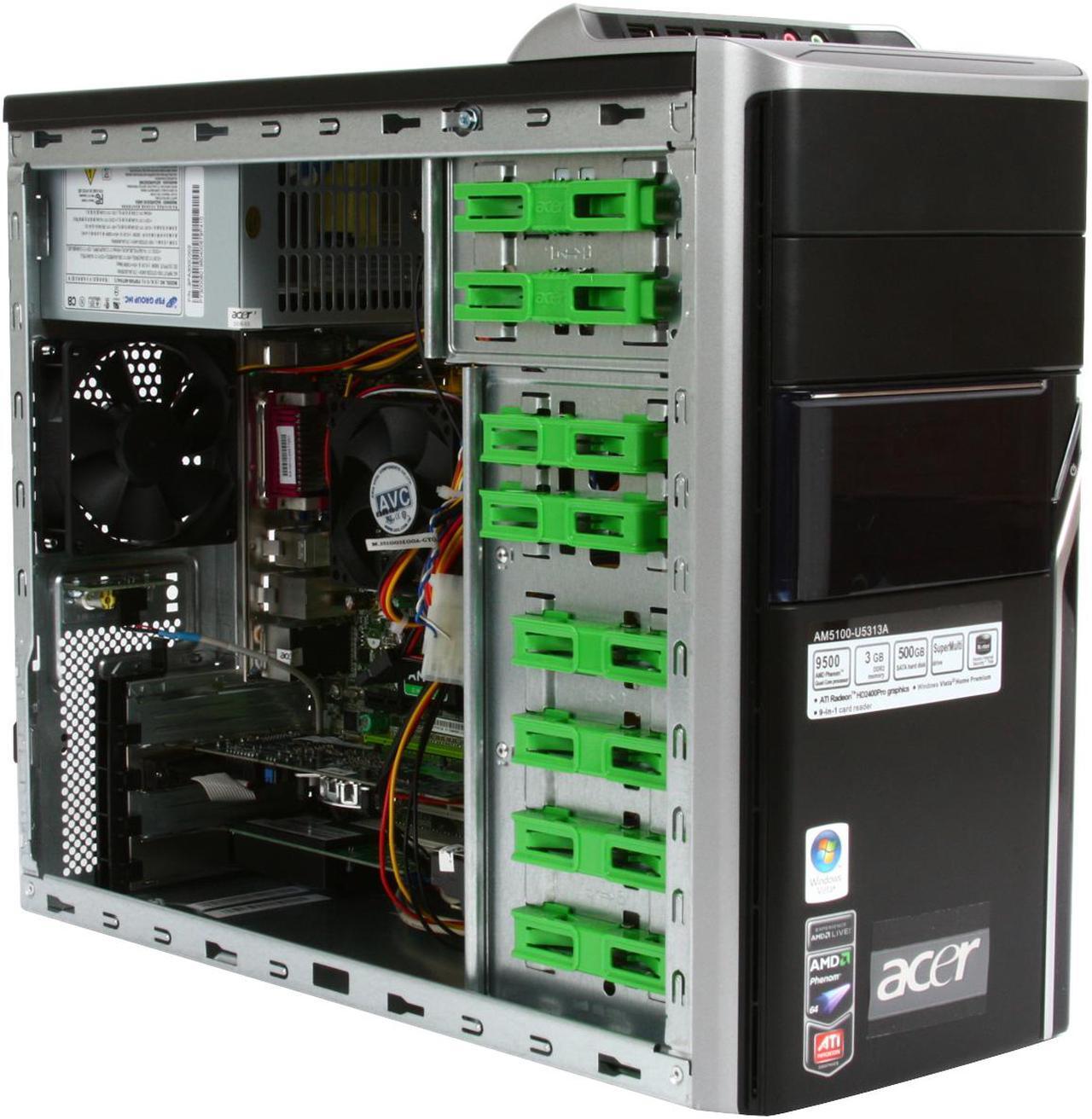 Alt view image 10 of 18 - Acer Desktop PC Aspire AM5100-U5313A AMD Phenom X4 9500 3GB DDR2 500GB HDD ATI Radeon HD 2400 PRO Windows Vista Home Premium