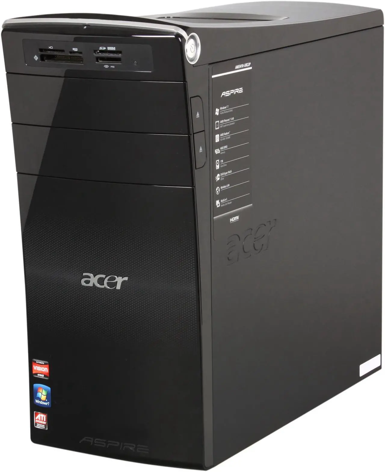 Alt view image 3 of 10 - Acer Desktop PC Aspire AM3410-UR22P (PT.SGDP2.004) AMD Phenom II X4 840T 4GB DDR3 1TB HDD AMD Radeon HD 6450 1GB Windows 7 Home Premium 64-bit