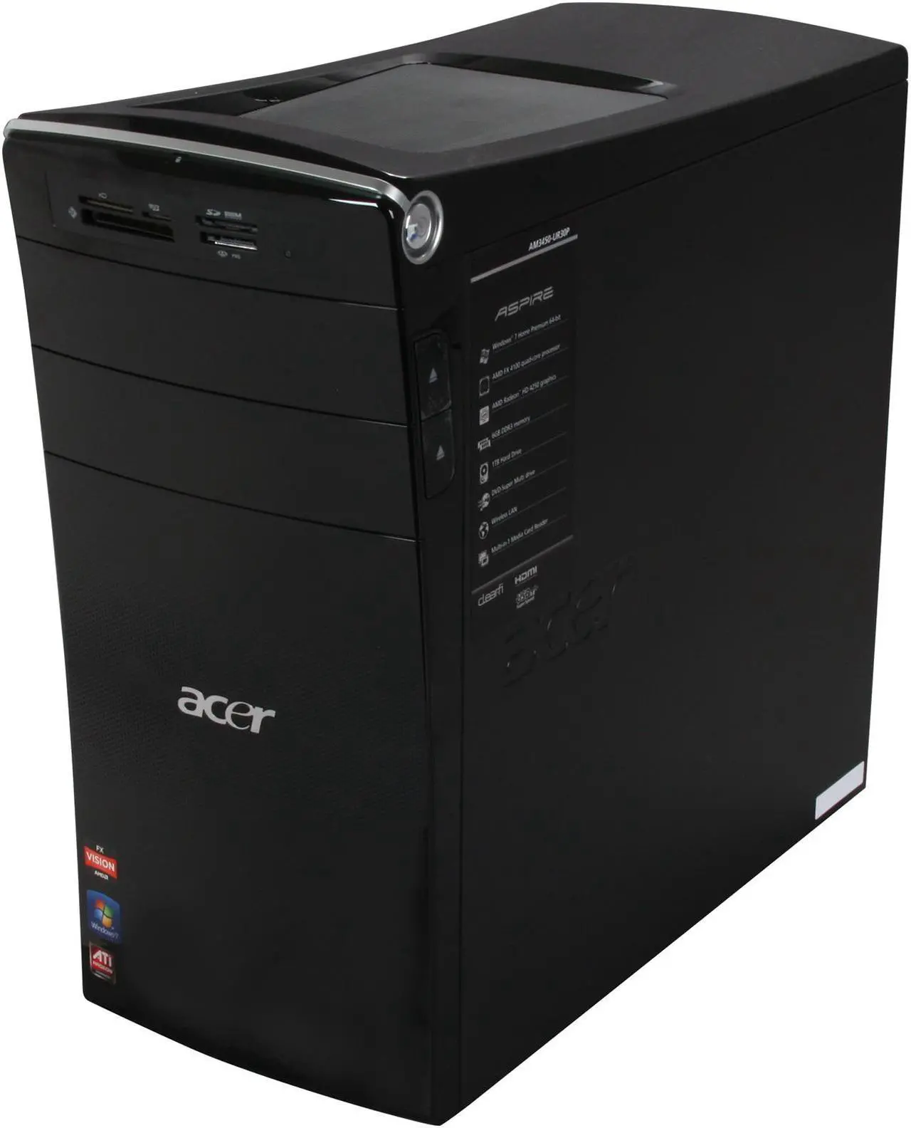 Alt view image 3 of 10 - Acer Desktop PC AM3450-UR30P (PT.SHDP2.001) AMD FX-Series FX-4100 6GB DDR3 1TB HDD ATI Radeon HD 4250 Windows 7 Home Premium 64-Bit