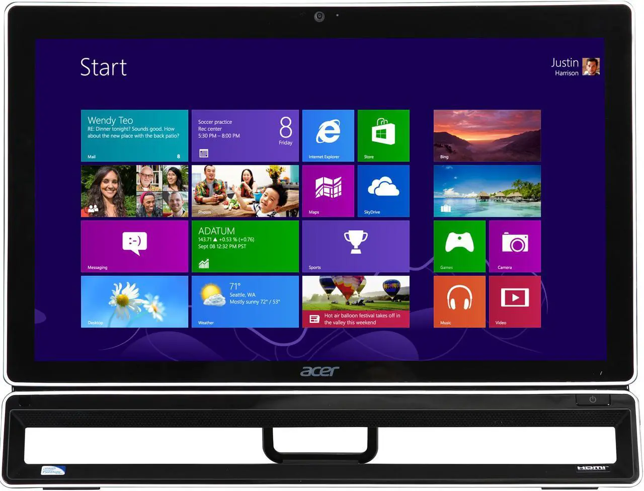 Alt view image 2 of 7 - Acer All-in-One PC Aspire AZS600-UR36 (DQ.SLUAA.004) Intel Pentium G2020 4GB DDR3 500GB HDD 23" Windows 8