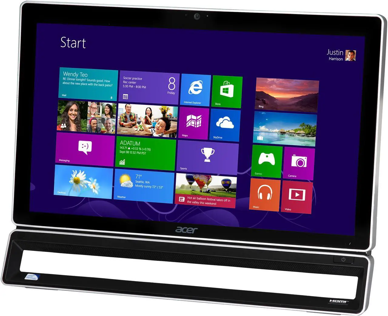 Alt view image 3 of 7 - Acer All-in-One PC Aspire AZS600-UR36 (DQ.SLUAA.004) Intel Pentium G2020 4GB DDR3 500GB HDD 23" Windows 8
