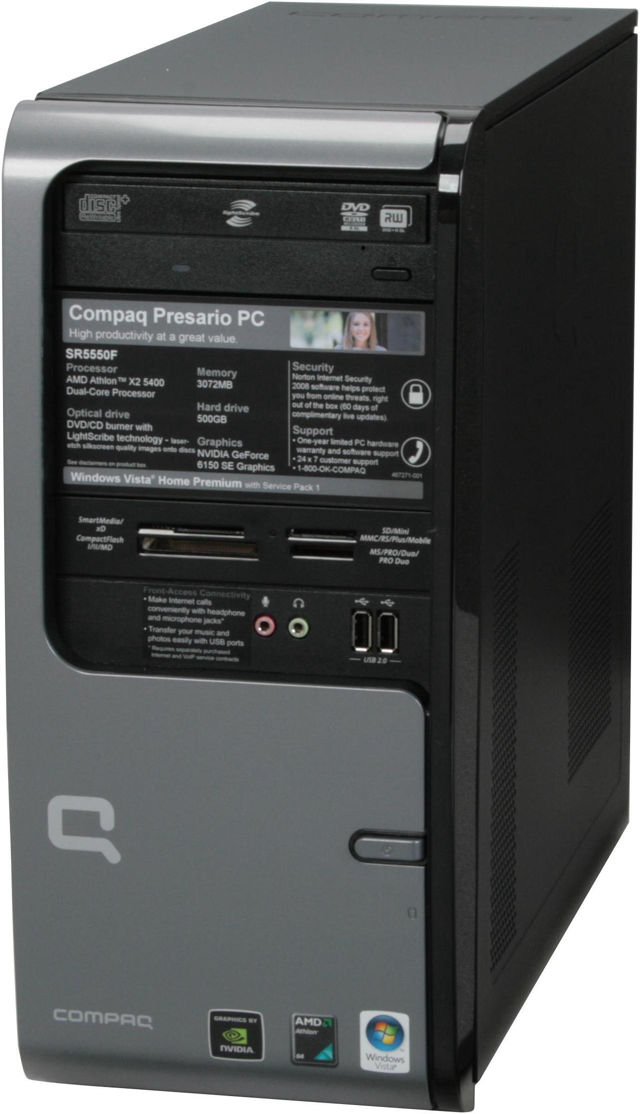 Alt view image 4 of 18 - COMPAQ Desktop PC Presario SR5550F(KQ514AA) 5400+ 3GB DDR2 500GB HDD NVIDIA GeForce 6150 SE Windows Vista Home Premium
