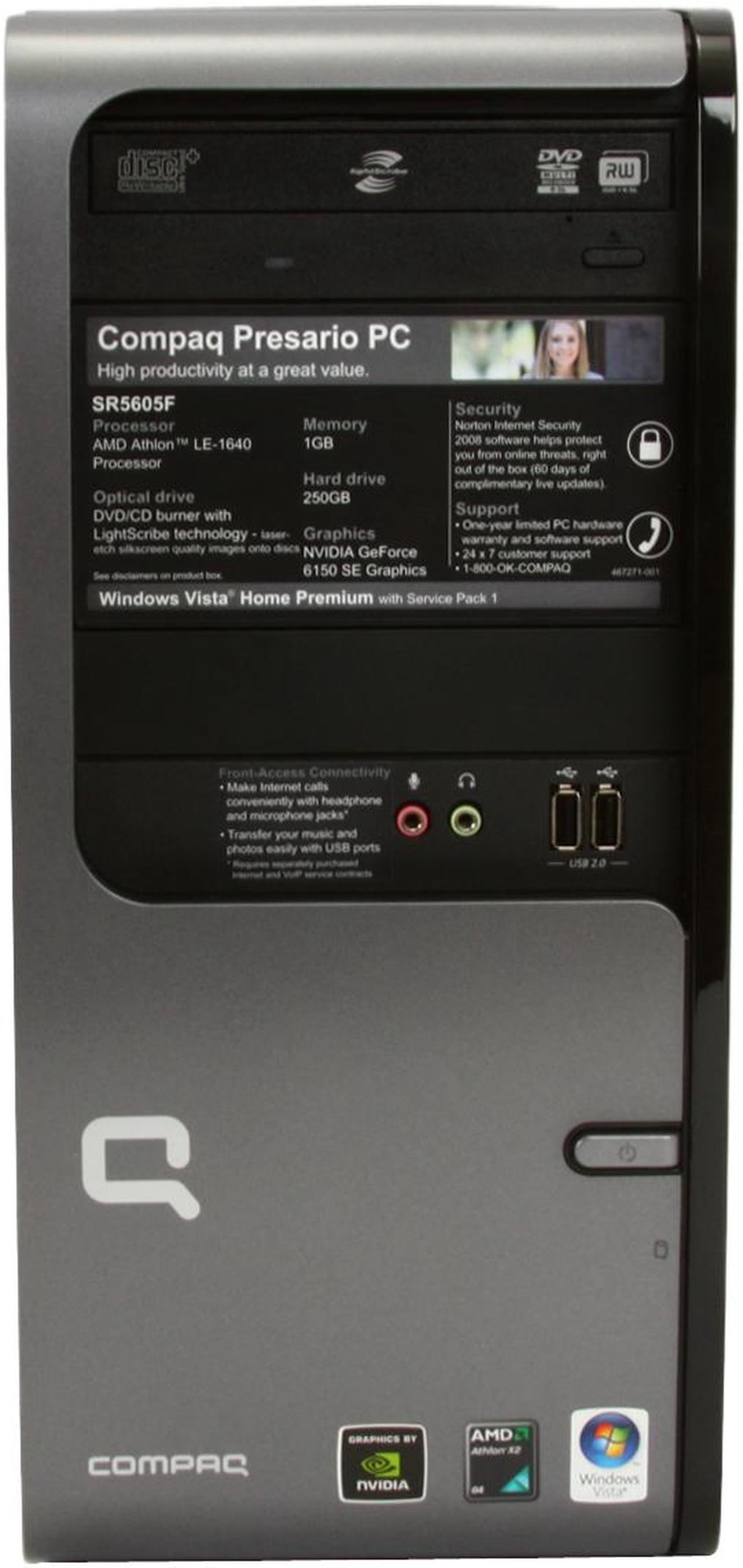 Alt view image 3 of 19 - COMPAQ Desktop PC Presario SR5605F(FK587AA) AMD Athlon 64 LE-1640 1GB DDR2 250GB HDD NVIDIA GeForce 6150 SE Windows Vista Home Premium